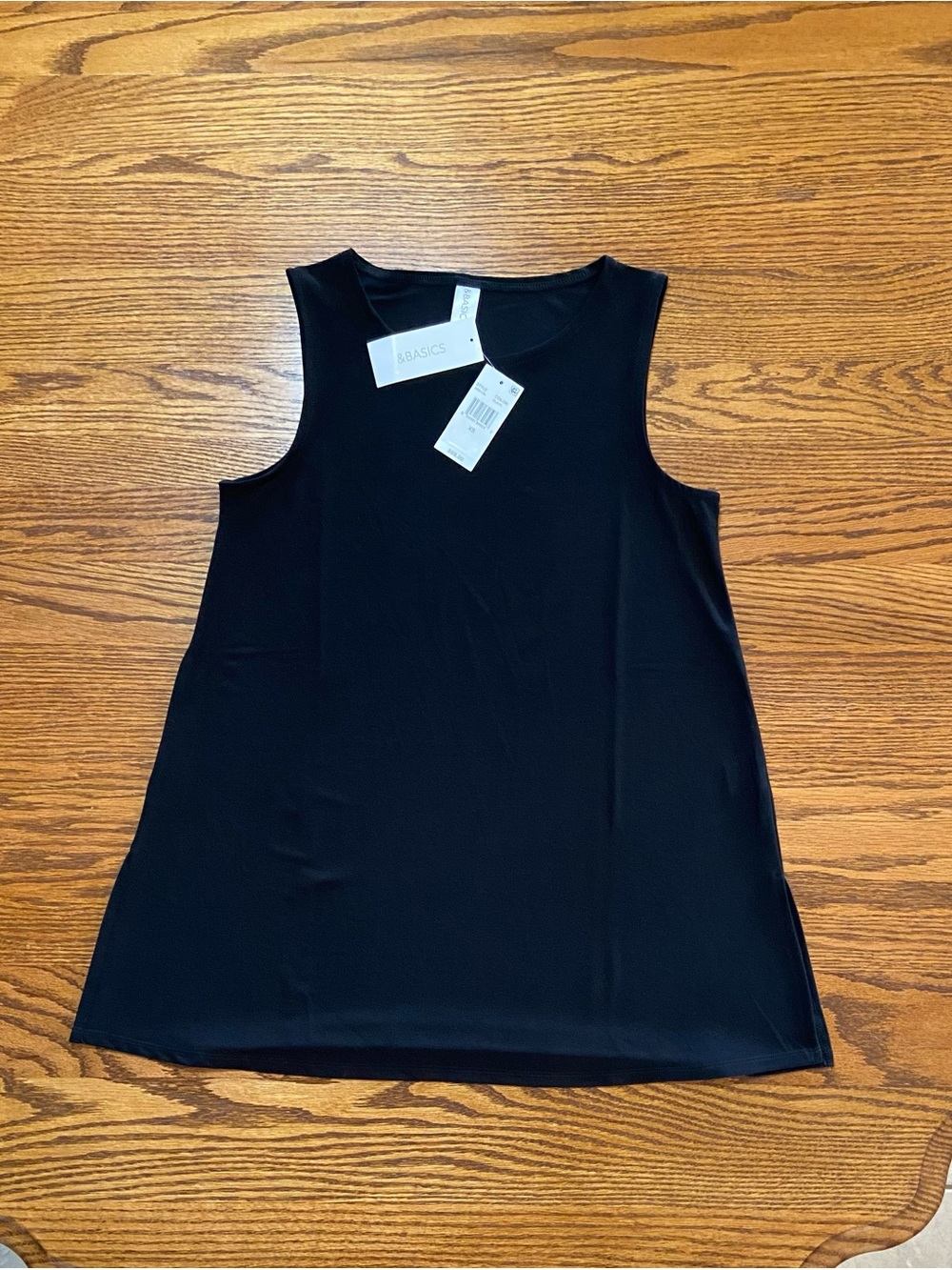 NWT &BASICS Womens Tank Top SZ XS Black Sleeveless Round Neck Blouse 3RQ11BL